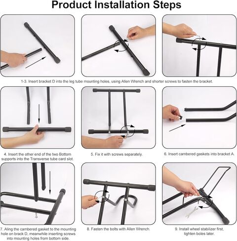 حامل أرضي للدراجة، رف انتظار الدراجة الفولاذي يناسب الدراجات مقاس 16 بوصة - 29 بوصة، منظم تخزين الدراجات للمرآب المنزلي الداخلي والخارجي، حامل دراجة للدراجة الجبلية والطرق، أسود in Kuwait