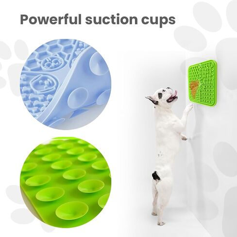 Sensia.Lick Mat، 3 قطع من حصيرة لعق الكلاب ذات التغذية البطيئة مع كوب شفط (سجادة طعام للكلاب باللون الأزرق + حصيرة لعق القطط الخضراء + ملعقة برتقالية) حصيرة لعق للكلاب الكبيرة / طعام القطط (مضاد للانزلاق، سيليكون صالح للطعام) in Kuwait