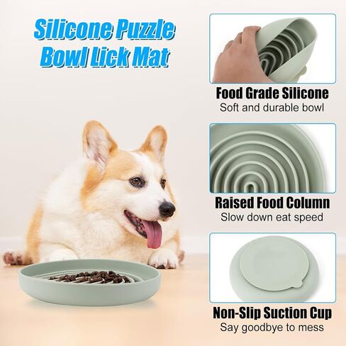 FHDUSRYO Slow Feeder Dog Bowl, Silicone Puzzle Bowl with Suction Cup, Non-Slip Dog Feeding Bowl to Slow Down Eating, Slowdown Bowl Pet Food Dish for Small Breed and Medium Size Dog (Green 7.5 inch) in Saudi Arabia