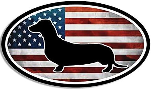 ملصق بيضاوي عتيق لعلم الولايات المتحدة الأمريكية مع ملصق صورة ظلية من نوع Dachshund (ملصق من الفينيل من نوع Weiner Dog Breed لشاحنة السيارة أو الكمبيوتر المحمول) in Kuwait