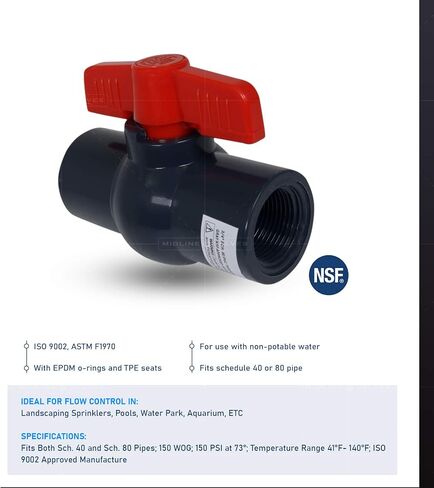 صمام خط الوسط صمام كروي PVC مع مقبض T وردي لاستخدام مياه الشرب مقاس 2 بوصة FIP بلاستيك رمادي (492U200) in Kuwait