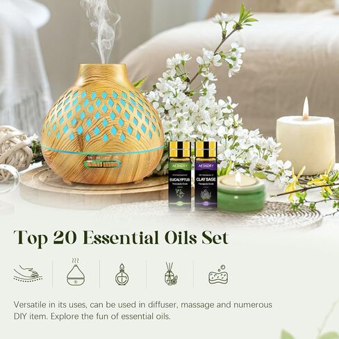 Essential Oils Set - 20x5mL Essential Oil Kit for Diffuser, Aromatherapy, Humidifier, Massage, Skin & Hair Care, Candle Making - Lavender, Peppermint, Rosemary Aromatherapy Oils in Saudi Arabia