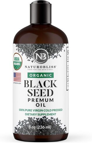 NaturoBliss Organic Black Seed Oil 100% Virgin Cold Pressed Omega 3 6 9 Super Antioxidant for Immune Support, Joints, Mobility, Digestion, Hair & Skin Vegan, Gluten-Free, Non-GMO USDA Certified 8oz in Saudi Arabia