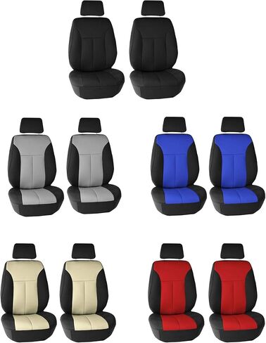 FH Group Front Set غطاء مقعد السيارة من النيوبرين للمقاعد المنخفضة الظهر مع مسند رأس قابل للإزالة، ملاءمة عالمية، متوافق مع الوسادة الهوائية، غطاء مقعد لسيارات الدفع الرباعي والشاحنة، أسود in Kuwait