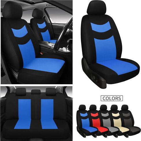 Universal Car Seat Covers for Front Seats, Cloth Front Car Seat Cover, Easy to Install, Breathable and Washable Universal Interior Covers for Auto, SUV, Sedan, Van, Airbag Compatible, Black & Grey in Saudi Arabia