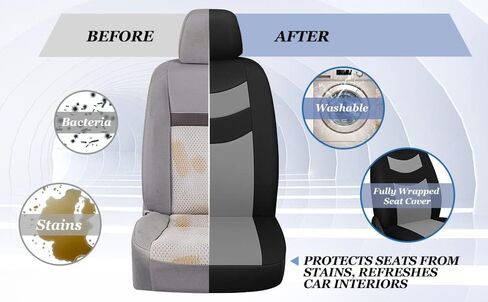 Universal Car Seat Covers for Front Seats, Cloth Front Car Seat Cover, Easy to Install, Breathable and Washable Universal Interior Covers for Auto, SUV, Sedan, Van, Airbag Compatible, Black & Grey in Saudi Arabia