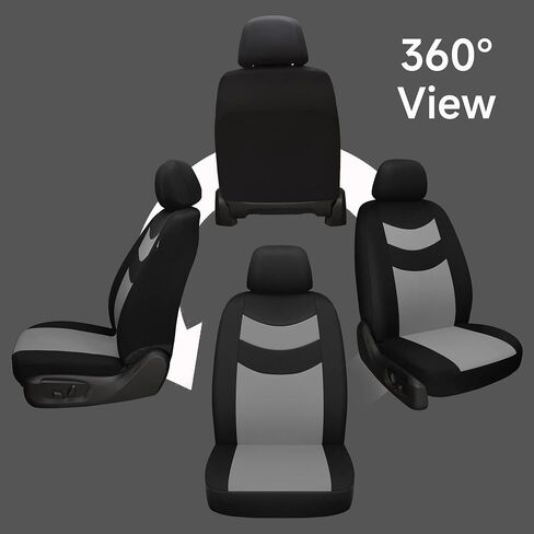 Universal Car Seat Covers for Front Seats, Cloth Front Car Seat Cover, Easy to Install, Breathable and Washable Universal Interior Covers for Auto, SUV, Sedan, Van, Airbag Compatible, Black & Grey in Saudi Arabia