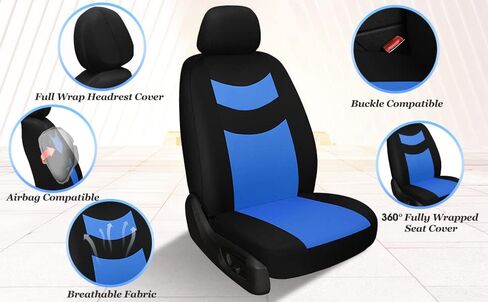 Universal Car Seat Covers for Front Seats, Cloth Front Car Seat Cover, Easy to Install, Breathable and Washable Universal Interior Covers for Auto, SUV, Sedan, Van, Airbag Compatible, Black & Grey in Saudi Arabia