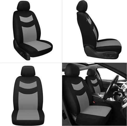 Universal Car Seat Covers for Front Seats, Cloth Front Car Seat Cover, Easy to Install, Breathable and Washable Universal Interior Covers for Auto, SUV, Sedan, Van, Airbag Compatible, Black & Grey in Saudi Arabia