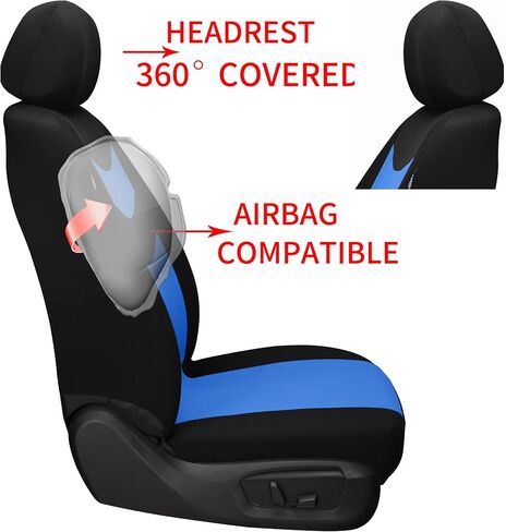 Universal Car Seat Covers for Front Seats, Cloth Front Car Seat Cover, Easy to Install, Breathable and Washable Universal Interior Covers for Auto, SUV, Sedan, Van, Airbag Compatible, Black & Grey in Saudi Arabia