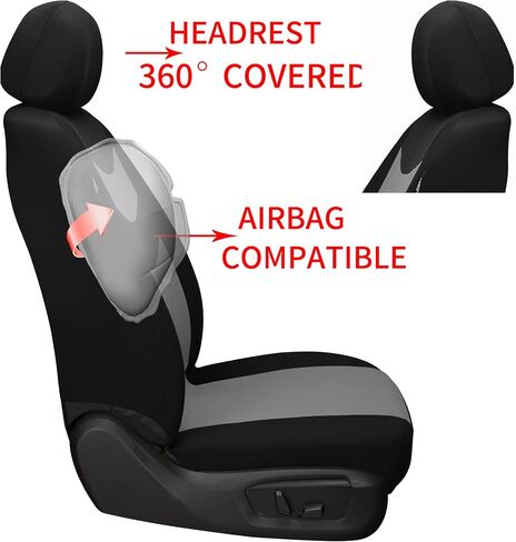 Universal Car Seat Covers for Front Seats, Cloth Front Car Seat Cover, Easy to Install, Breathable and Washable Universal Interior Covers for Auto, SUV, Sedan, Van, Airbag Compatible, Black & Grey in Saudi Arabia
