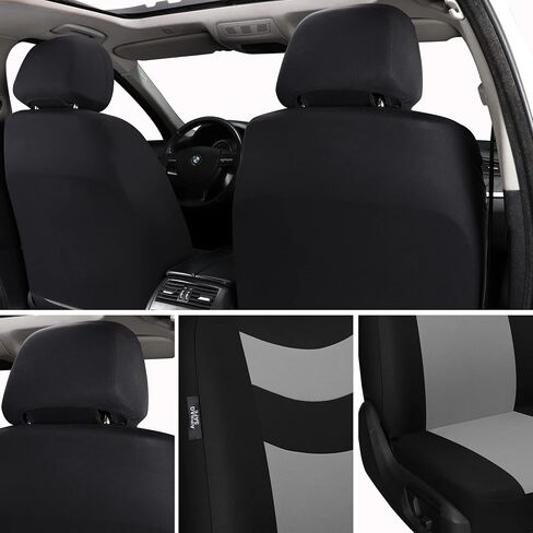 Universal Car Seat Covers for Front Seats, Cloth Front Car Seat Cover, Easy to Install, Breathable and Washable Universal Interior Covers for Auto, SUV, Sedan, Van, Airbag Compatible, Black & Grey in Saudi Arabia