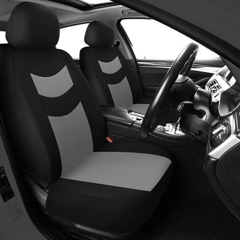 Universal Car Seat Covers for Front Seats, Cloth Front Car Seat Cover, Easy to Install, Breathable and Washable Universal Interior Covers for Auto, SUV, Sedan, Van, Airbag Compatible, Black & Grey in Saudi Arabia
