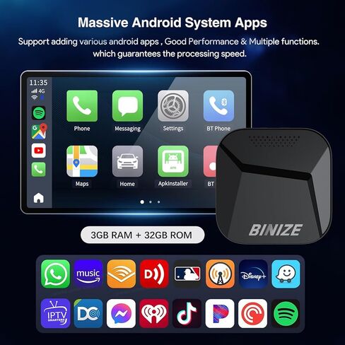 Binize Box Carplay AI Box نظام Android Ai Carplay Box متوافق مع Carplay اللاسلكي Android Auto، Magic AI Box Carplay جهاز بث الفيديو للسيارة مرآة الهاتف إلى شاشة السيارة ﻿ in Kuwait