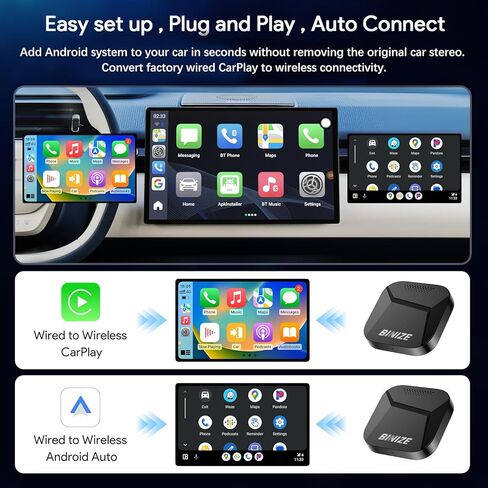 Binize Box Carplay AI Box نظام Android Ai Carplay Box متوافق مع Carplay اللاسلكي Android Auto، Magic AI Box Carplay جهاز بث الفيديو للسيارة مرآة الهاتف إلى شاشة السيارة ﻿ in Kuwait