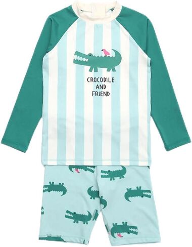 EVGVAT Kids Boys Swimsuit Long Sleeve Two Piece Swimwear Set with Cap Bathing Suit Rash Guard in Kuwait