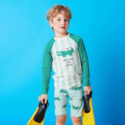 EVGVAT Kids Boys Swimsuit Long Sleeve Two Piece Swimwear Set with Cap Bathing Suit Rash Guard in Kuwait