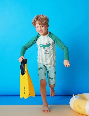 EVGVAT Kids Boys Swimsuit Long Sleeve Two Piece Swimwear Set with Cap Bathing Suit Rash Guard in Kuwait