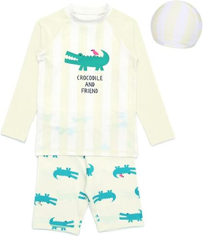EVGVAT Kids Boys Swimsuit Long Sleeve Two Piece Swimwear Set with Cap Bathing Suit Rash Guard in Saudi Arabia