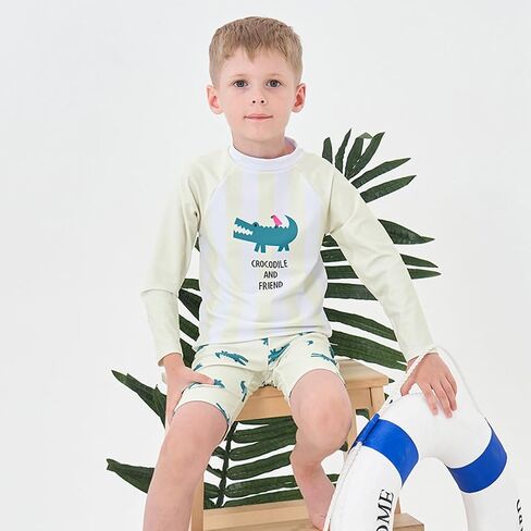 EVGVAT Kids Boys Swimsuit Long Sleeve Two Piece Swimwear Set with Cap Bathing Suit Rash Guard in Saudi Arabia