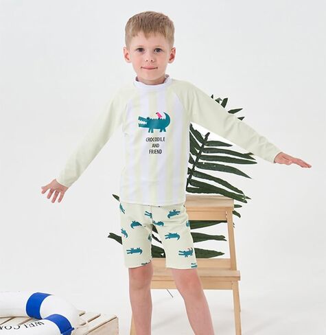 EVGVAT Kids Boys Swimsuit Long Sleeve Two Piece Swimwear Set with Cap Bathing Suit Rash Guard in Saudi Arabia