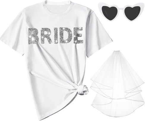 Funnysoft 3 Pcs Bridal Rhinestone Shirt Bridal Wedding Veil Heart Sunglasses Set White Heart Glasses in Saudi Arabia