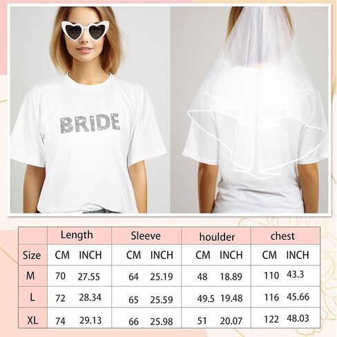 Funnysoft 3 Pcs Bridal Rhinestone Shirt Bridal Wedding Veil Heart Sunglasses Set White Heart Glasses in Saudi Arabia