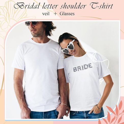 Funnysoft 3 Pcs Bridal Rhinestone Shirt Bridal Wedding Veil Heart Sunglasses Set White Heart Glasses in Saudi Arabia