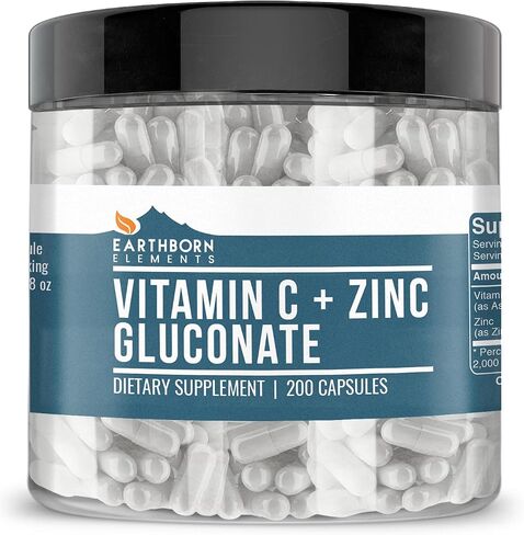 Earthborn Elements Vitamin C Plus Zinc Gluconate Supplement, (200 Capsules) Blended Health Support, Non-GMO, Gluten Free, in Saudi Arabia