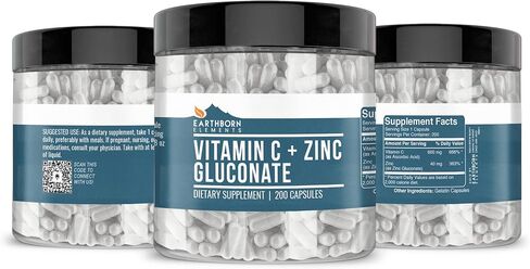 Earthborn Elements Vitamin C Plus Zinc Gluconate Supplement, (200 Capsules) Blended Health Support, Non-GMO, Gluten Free, in Saudi Arabia