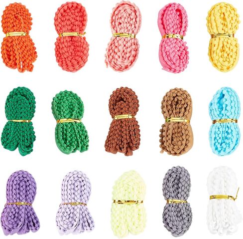 BENECREAT 30 ياردة 15 لونًا من كرات بوم المرنة، 0.43 بوصة زخرفة كروية بشراشيب واسعة لتزيين عصابات الرأس والحرف اليدوية in Kuwait