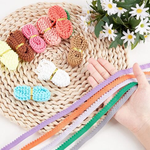 BENECREAT 30 ياردة 15 لونًا من كرات بوم المرنة، 0.43 بوصة زخرفة كروية بشراشيب واسعة لتزيين عصابات الرأس والحرف اليدوية in Kuwait