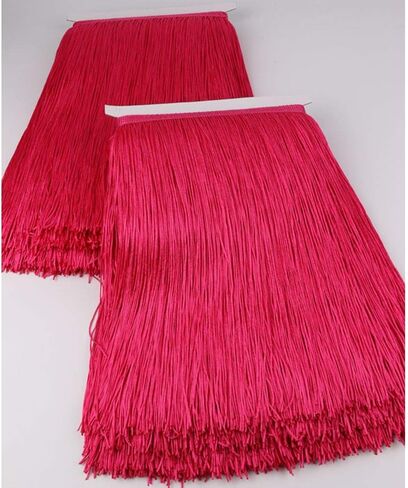 Heartwish268 Fringe Trim Lace Polyerter Fibre Tassel 12inch（″） Wide 10 Yards Long for Clothes Accessories and Latin Wedding Dress and DIY Lamp Shade Decoration Black Rose Pink in Saudi Arabia