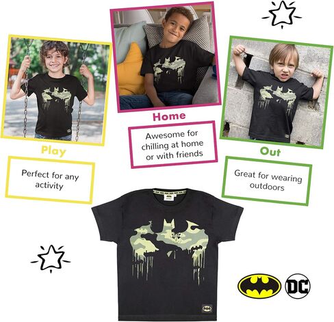 تي شيرت بشعار DC Comics Batman Camo، للأطفال، 3-13 سنة، أسود، بضاعة رسمية in Kuwait