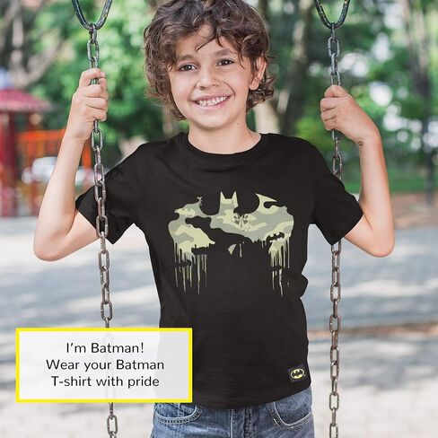تي شيرت بشعار DC Comics Batman Camo، للأطفال، 3-13 سنة، أسود، بضاعة رسمية in Kuwait