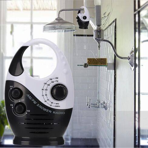 Waterproof Shower Radio, AM/FM Radio with Adjustable Volume Speakers, Battery Powered Portable Speakers with Hook Handle for Shower Rooms Bedside Tables Garages in Saudi Arabia