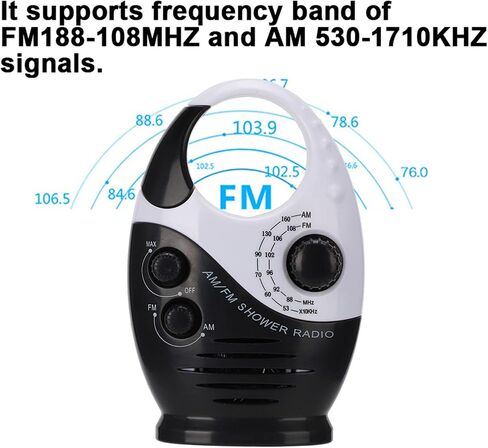 Waterproof Shower Radio, AM/FM Radio with Adjustable Volume Speakers, Battery Powered Portable Speakers with Hook Handle for Shower Rooms Bedside Tables Garages in Saudi Arabia