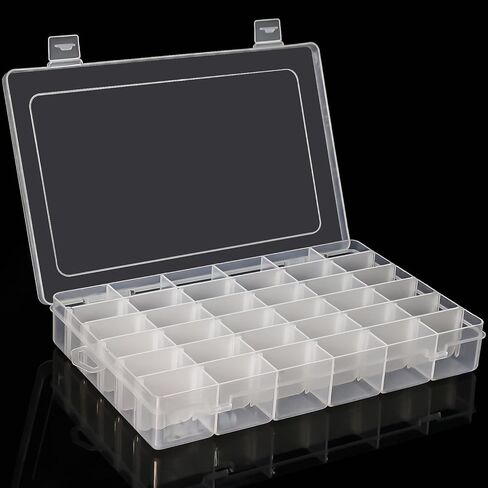 Rinrda 1 Pack 36 Grids Clear Plastic Bead Organizer Box with Adjustable Dividers - Small Craft Organizers and Storage, tackle box organizer, Jewerlry, Nail, Fishing Tackle, Small Storage Containers in Kuwait