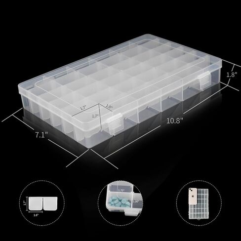 Rinrda 1 Pack 36 Grids Clear Plastic Bead Organizer Box with Adjustable Dividers - Small Craft Organizers and Storage, tackle box organizer, Jewerlry, Nail, Fishing Tackle, Small Storage Containers in Kuwait
