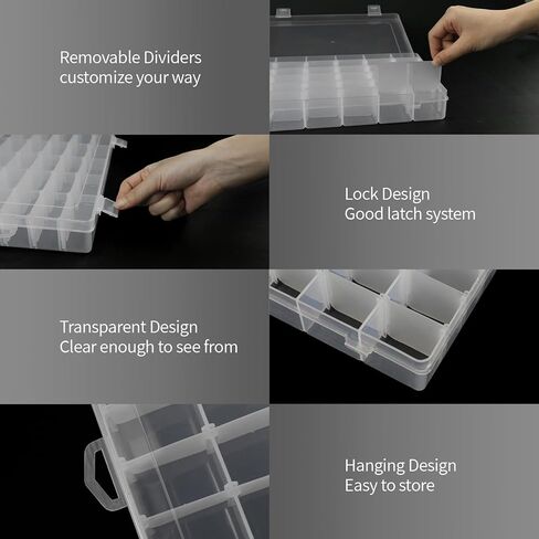 Rinrda 1 Pack 36 Grids Clear Plastic Bead Organizer Box with Adjustable Dividers - Small Craft Organizers and Storage, tackle box organizer, Jewerlry, Nail, Fishing Tackle, Small Storage Containers in Kuwait
