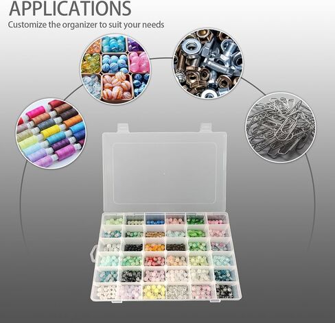 Rinrda 1 Pack 36 Grids Clear Plastic Bead Organizer Box with Adjustable Dividers - Small Craft Organizers and Storage, tackle box organizer, Jewerlry, Nail, Fishing Tackle, Small Storage Containers in Kuwait