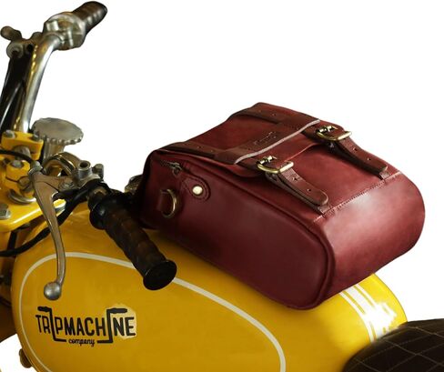 Trip Machine Company Genuine Leather Motorcycle Magnetic Fuel Tank & Tail Pillion Seat Mount Bag With Shoulder Strap And Rain Cover (Black) in Saudi Arabia