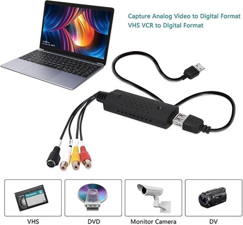 YUANLY VHS to Digital Converter,Video Capture Card USB 2.0 Audio Video Capture Card Device Old VHS Mini DV Hi8 DVD VCR to Digital Converter for Mac,PC Support Windows 2000/10/8/7/Vista/XP/Android in Saudi Arabia