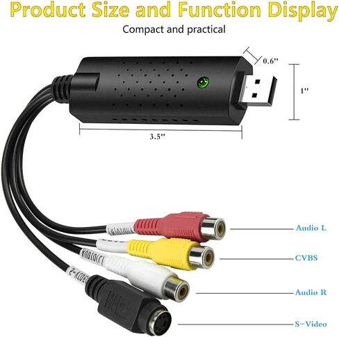 YUANLY VHS to Digital Converter,Video Capture Card USB 2.0 Audio Video Capture Card Device Old VHS Mini DV Hi8 DVD VCR to Digital Converter for Mac,PC Support Windows 2000/10/8/7/Vista/XP/Android in Saudi Arabia