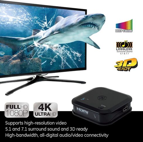 GE 3 Device HDMI Switch, Use with 4K Smart TV Roku Xbox PS3 PS4 Fire Stick DVD Blue Ray Fire TV HDTV Cable Box PC, 4K 1080p 60 FPS, Ultra HD, HDCP 2.2, Black, 33624 in Saudi Arabia