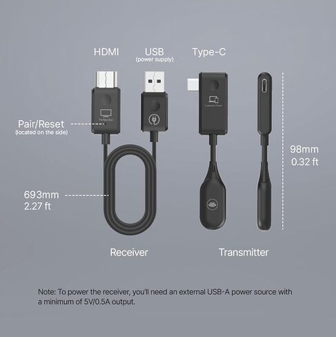 موسع لاسلكي MINIX C1 USB-C HDMI، 1080P 60 هرتز، خفيف الوزن، محمول، التوصيل والتشغيل لأجهزة الكمبيوتر المحمولة، الكمبيوتر الشخصي، الهواتف الذكية، وحدات التحكم بالألعاب، البث، انعكاس الشاشة، IP15، Android، 164 قدمًا، بدون سائق in Kuwait