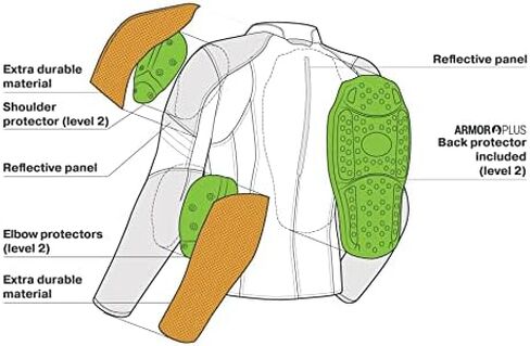 SHIMA JET - لوحات شبكية مسامية، مقاومة للماء، غشاء قابل للإزالة، واقي خلفي من المستوى 2 متضمن، تعديل متقدم (أسود، L) in Kuwait