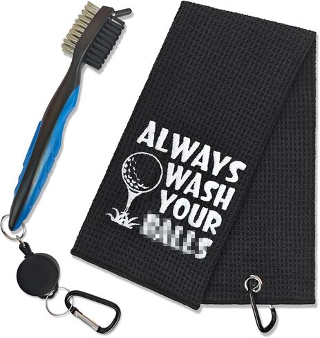 GEYGIE Always Wash Your Embroidered Golf Towels with Clip and Golf Brush with Retractable Extension Cord, Funny Golf Towel Gifts and Golf Accessories Set for Men Women Golfers Golf Lovers Golf Fan in Saudi Arabia