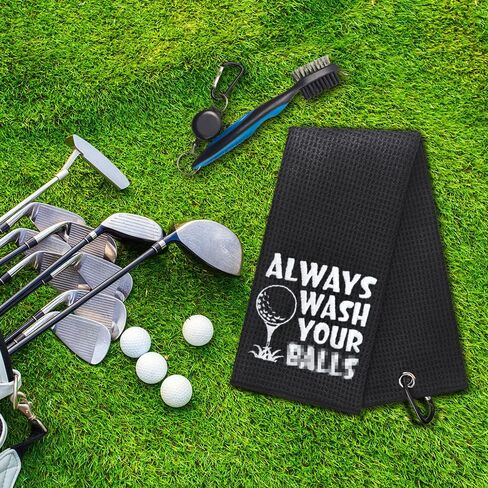 GEYGIE Always Wash Your Embroidered Golf Towels with Clip and Golf Brush with Retractable Extension Cord, Funny Golf Towel Gifts and Golf Accessories Set for Men Women Golfers Golf Lovers Golf Fan in Saudi Arabia