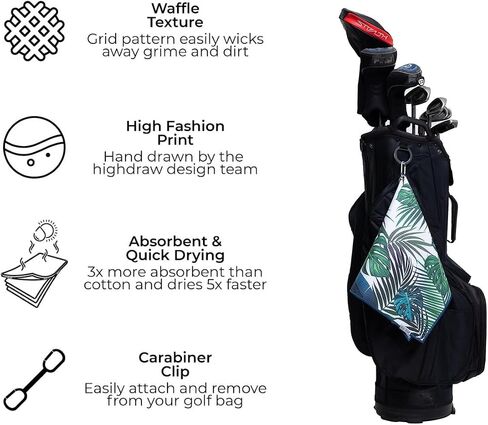 HIGHDRAW Cart Golf Towel. Premium Design, Quick Dry, with Clip. Golf Towels for Golf Bags for Men and Women- Golf Accessories, Sports Towel, Microfiber Waffle Design- Floral Flower Golf Towel in Saudi Arabia